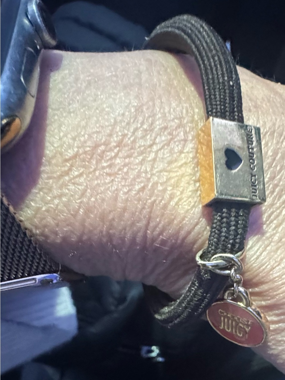 Juicy Couture Brown Cord Bracelet with Gold-Tone Accent and pink Heart Charm